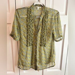 Banana Republic Green and Yellow Floral Blouse - Size M